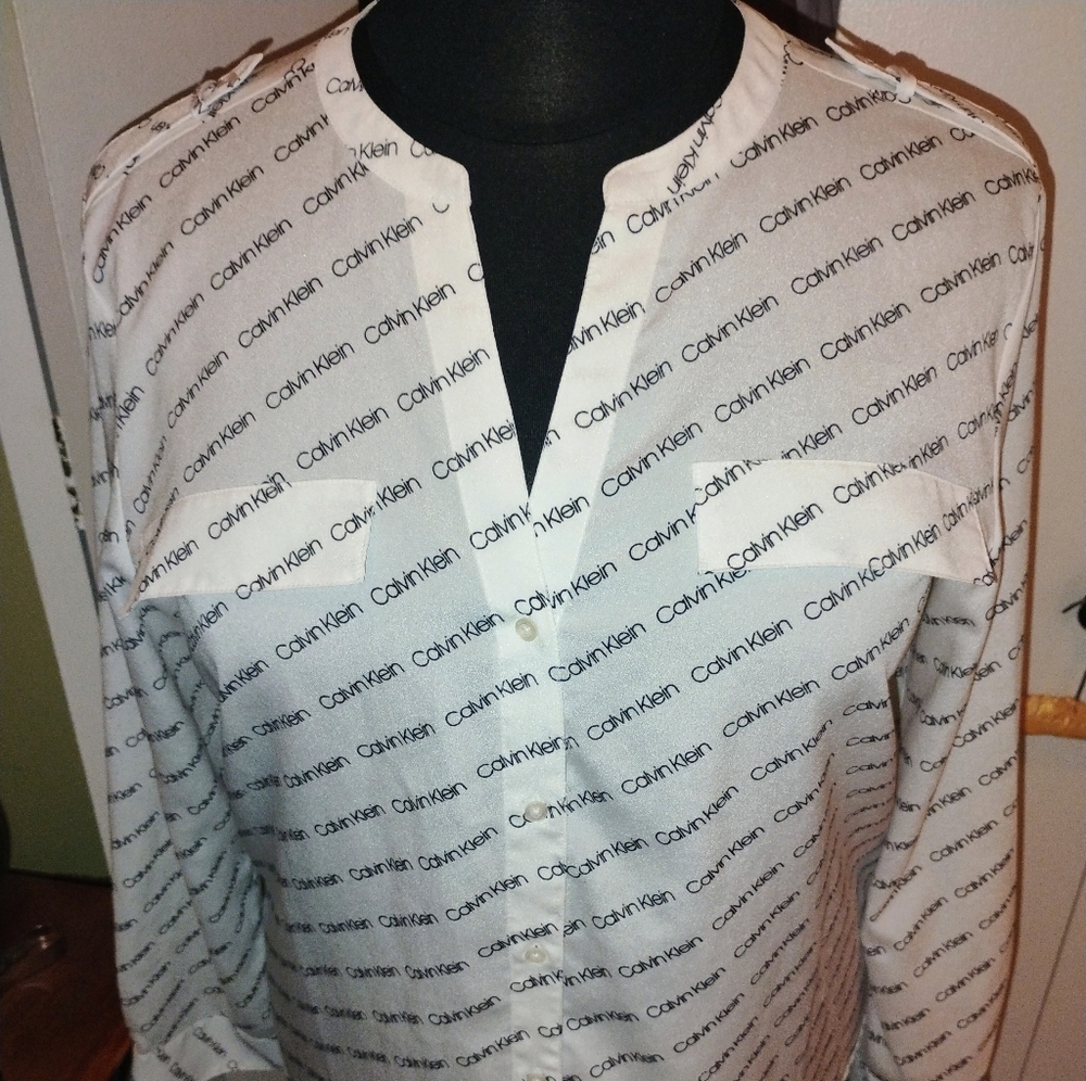 Like-New Calvin Klein Logo Blouse - Picture 2 of 10